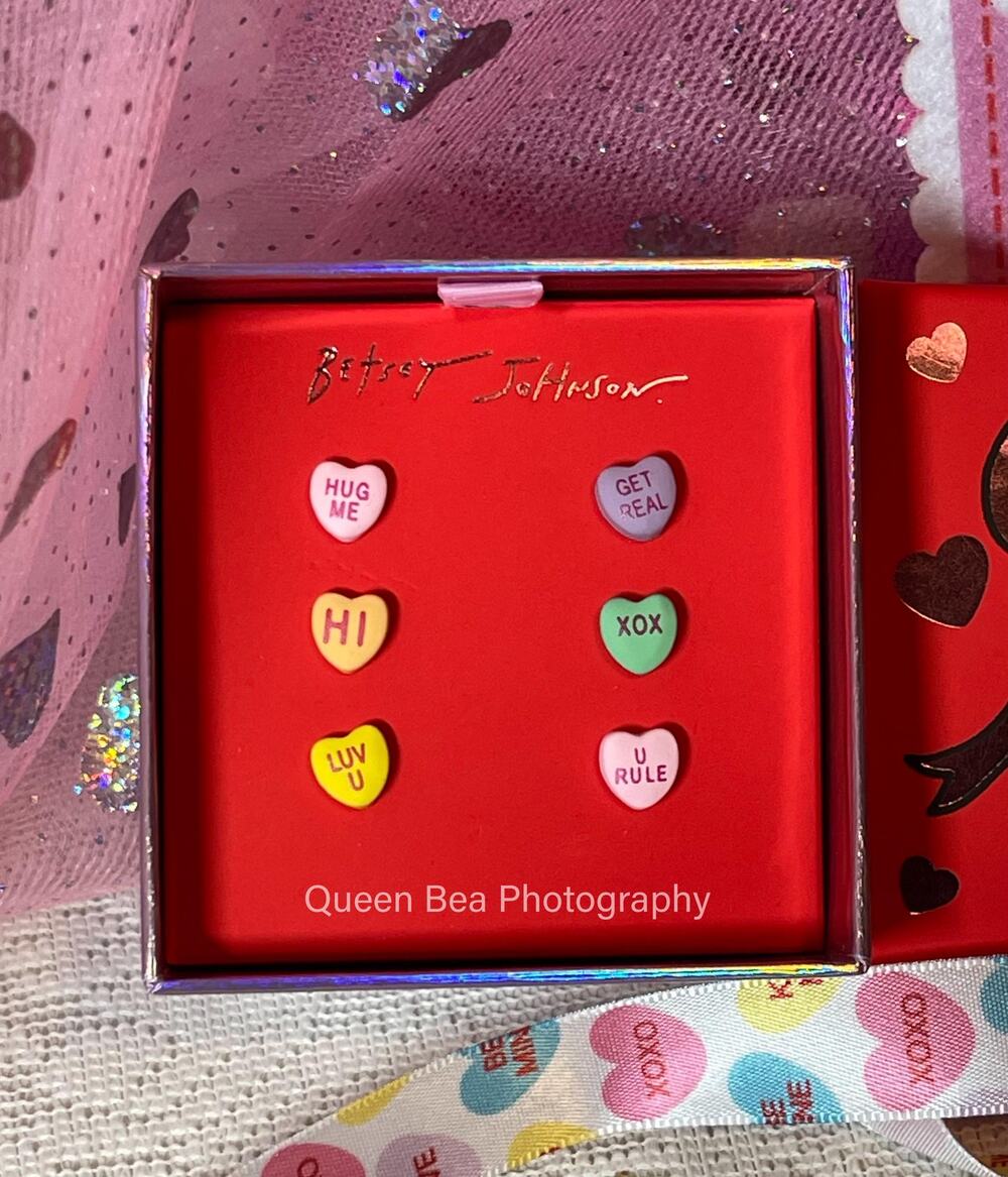 Betsey Johnson Conversation Hearts Candy Set of 6 Stud Earrings Multicolored